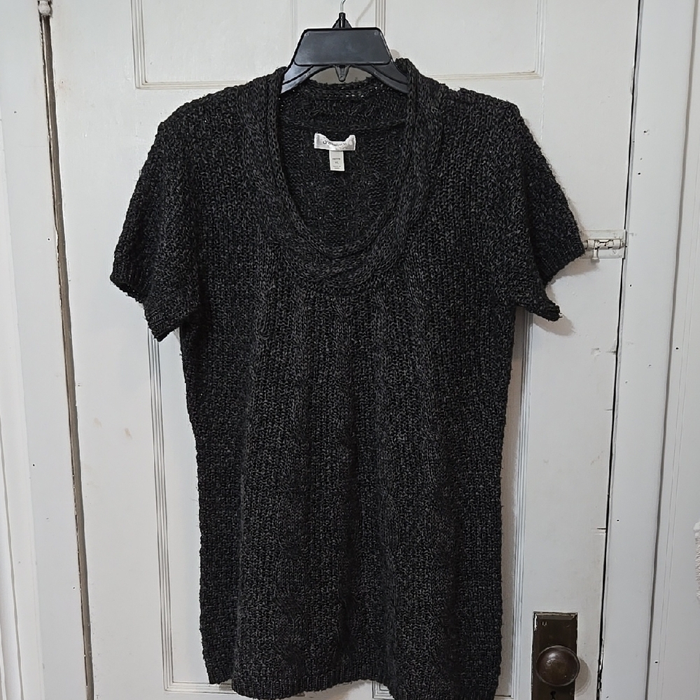 DRESSBARN Black/ Dark Grey Short Sleeve Knit Sweater Top Short Sleeve Petite XL